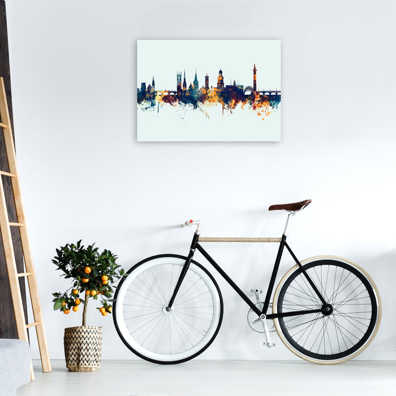 Shrewsbury England Skyline Blue Orange Art Print by Michael Tompsett A1 Black Frame