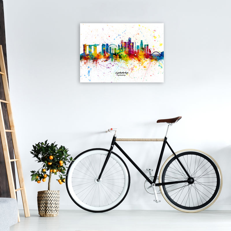 Singapore Singapore Skyline Splash Art Print by Michael Tompsett A1 Black Frame