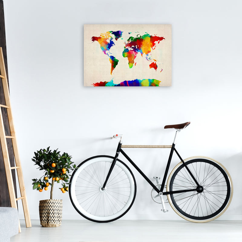 World Map Rolled Paint Art Print by Michael Tompsett A1 Black Frame