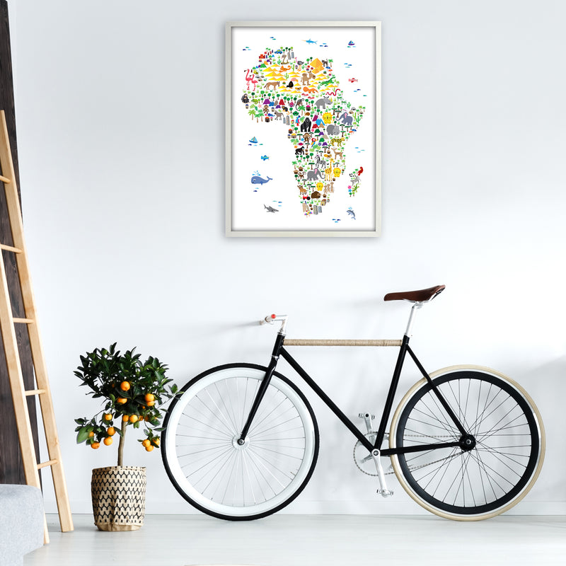 Animal Map of Africa Nursery Art Print by Michael Tompsett A1 Oak Frame