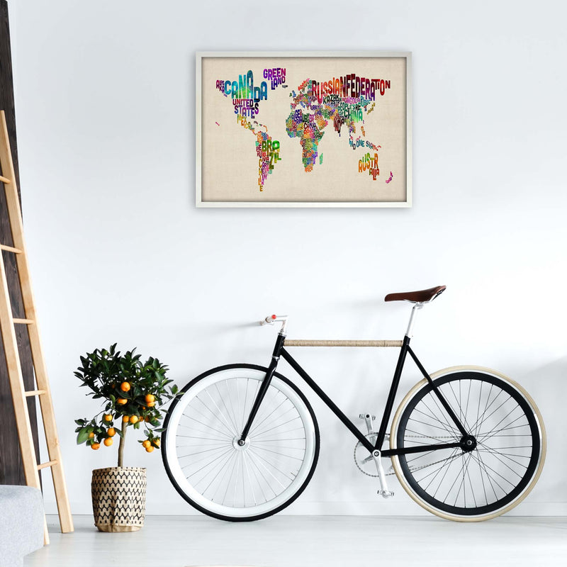 Text Map of the World Art Print by Michael Tompsett A1 Oak Frame