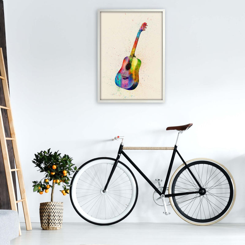Acoustic Guitar Watercolour Multi-Colour  by Michael Tompsett A1 Oak Frame
