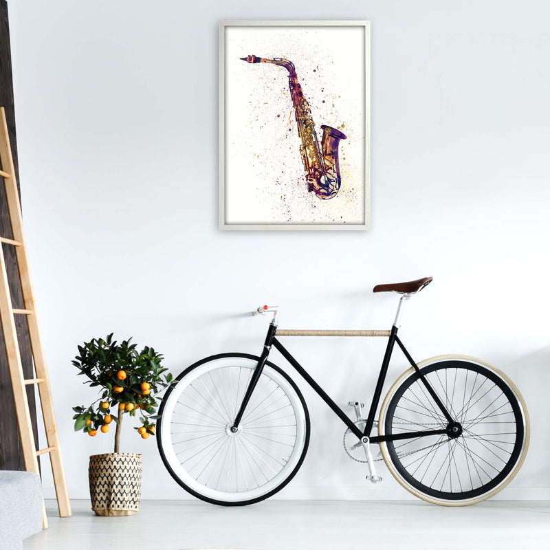 Saxophone Watercolour Print by Michael Tompsett A1 Oak Frame