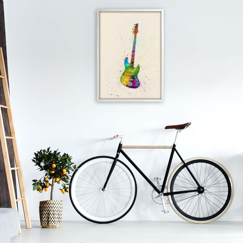Electric Bass Guitar Watercolour Multi-Colour  by Michael Tompsett A1 Oak Frame