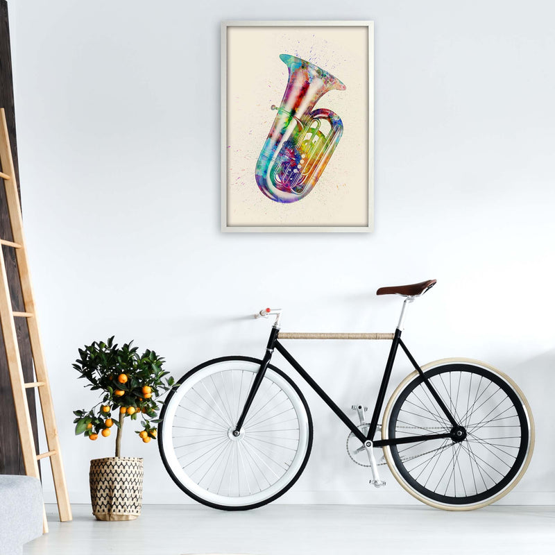 Tuba Watercolour Multi-Colour Art Print by Michael Tompsett A1 Oak Frame
