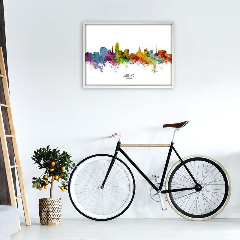 Lansing Michigan Skyline Art Print by Michael Tompsett A1 Oak Frame