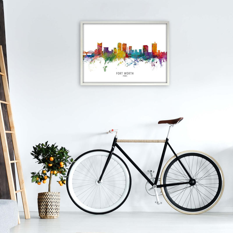 Fort Worth Texas Skyline Art Print by Michael Tompsett A1 Oak Frame