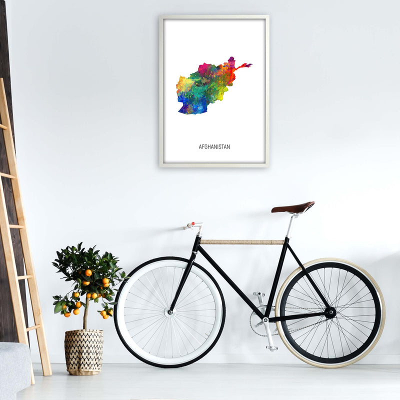 Afghanistan Watercolour Map Art Print by Michael Tompsett A1 Oak Frame