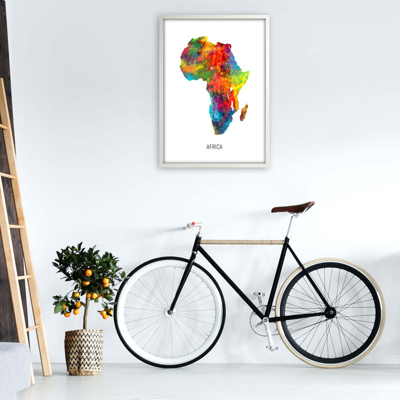 Africa Watercolour Map Art Print by Michael Tompsett A1 Oak Frame