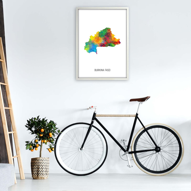 Burkina Faso Watercolour Map Art Print by Michael Tompsett A1 Oak Frame