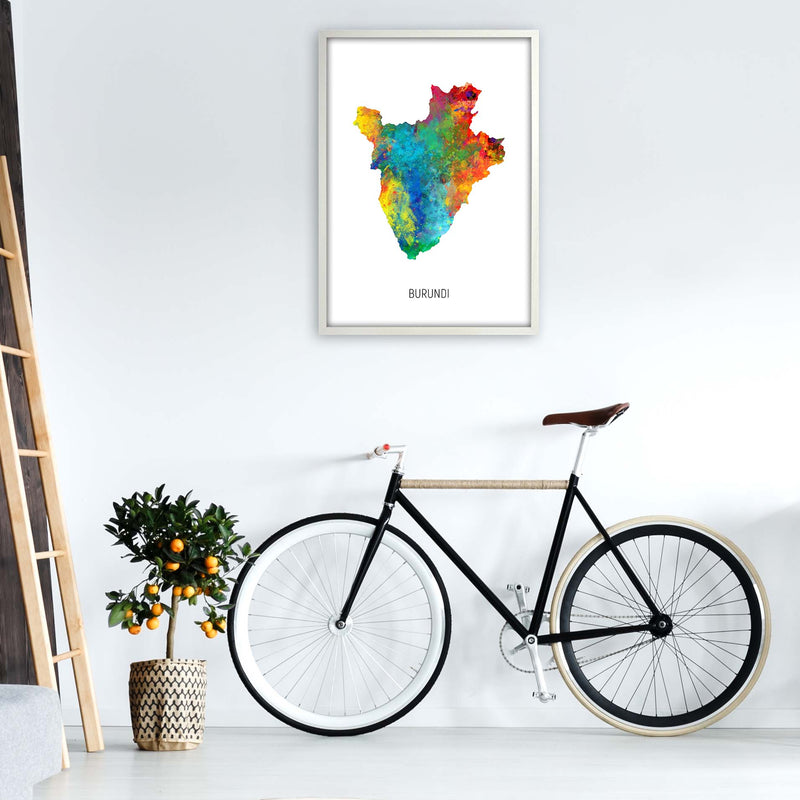 Burundi Watercolour Map Art Print by Michael Tompsett A1 Oak Frame