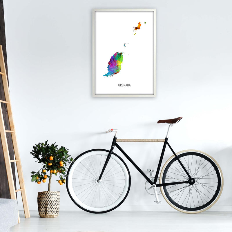 Grenada Watercolour Map Art Print by Michael Tompsett A1 Oak Frame