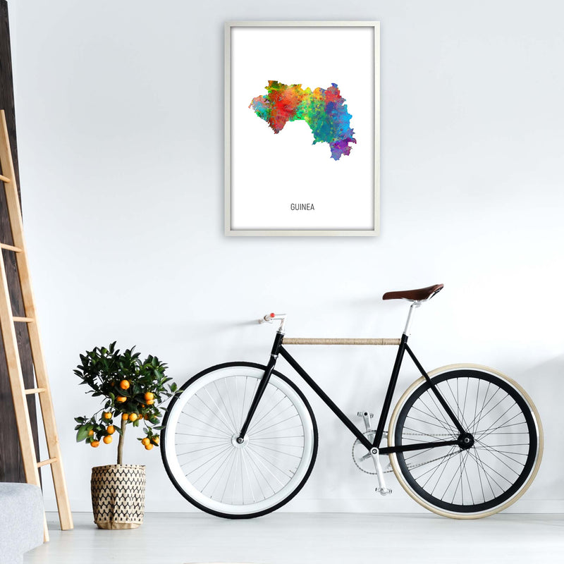 Guinea Watercolour Map Art Print by Michael Tompsett A1 Oak Frame