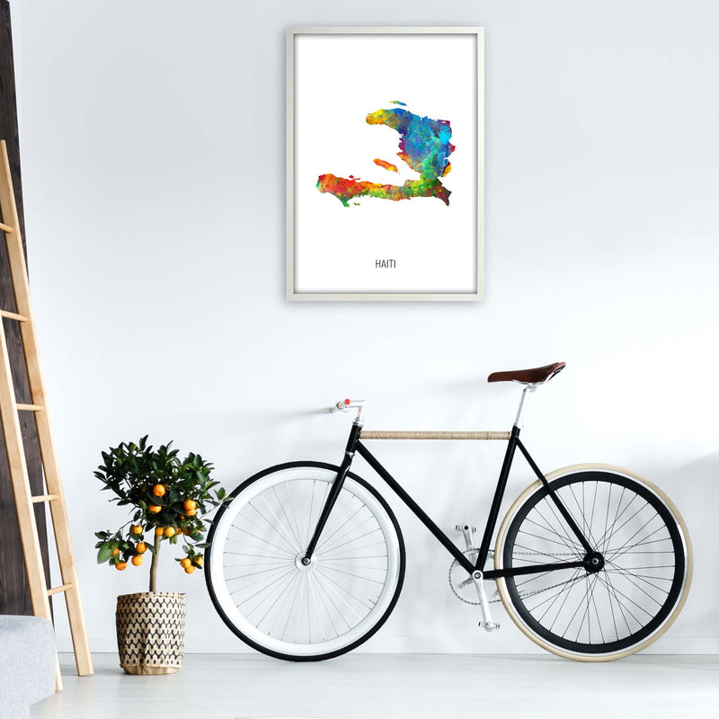 Haiti Watercolour Map Art Print by Michael Tompsett A1 Oak Frame