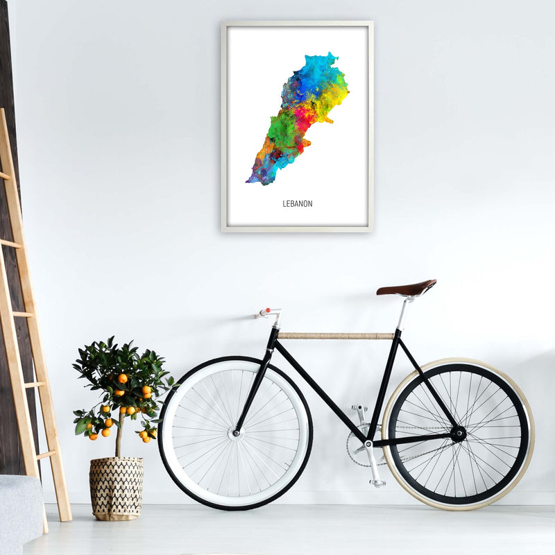 Lebanon Watercolour Map Art Print by Michael Tompsett A1 Oak Frame