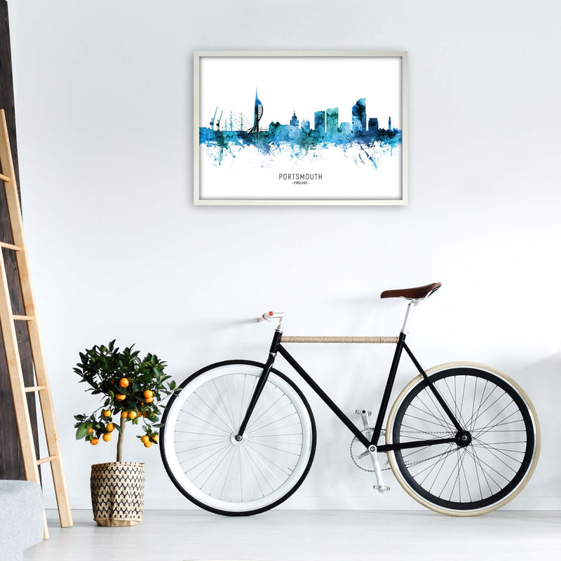 Portsmouth England Skyline Blue City Name  by Michael Tompsett A1 Oak Frame