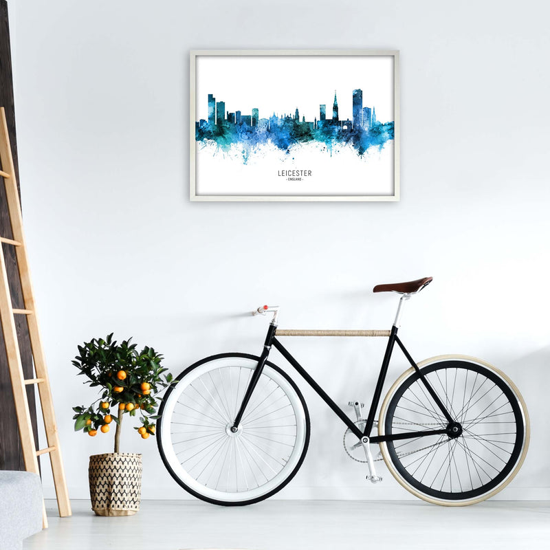 Leicester England Skyline Blue City Name  by Michael Tompsett A1 Oak Frame