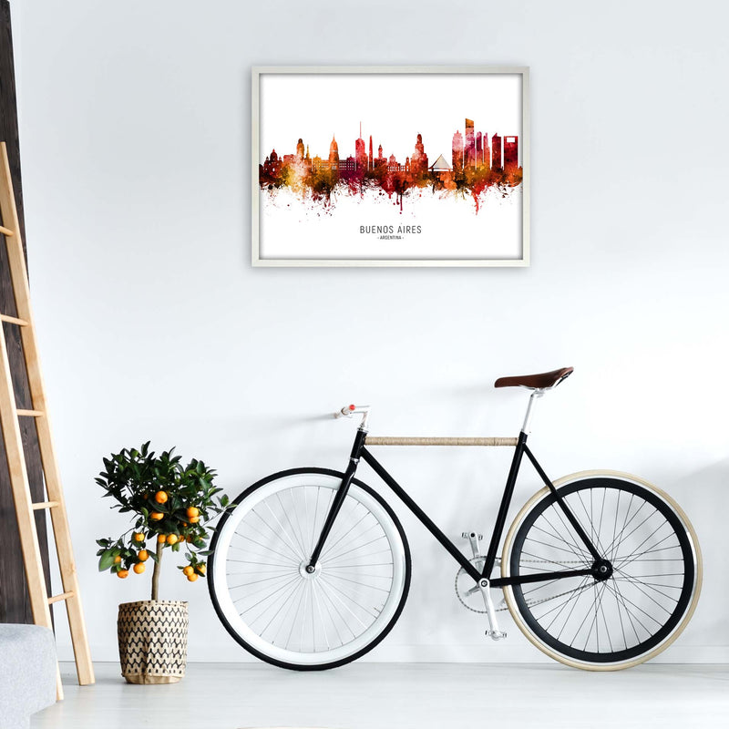 Buenos Aires Argentina Skyline Red City Name  by Michael Tompsett A1 Oak Frame