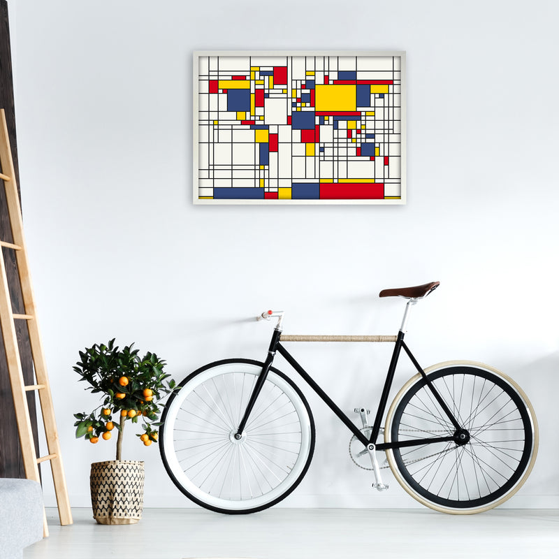 Abstract World Map in the style of Piet Mondrian Art Print by Michael Tompsett A1 Oak Frame