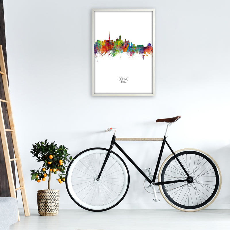 Beijing China Skyline Portrait Art Print by Michael Tompsett A1 Oak Frame