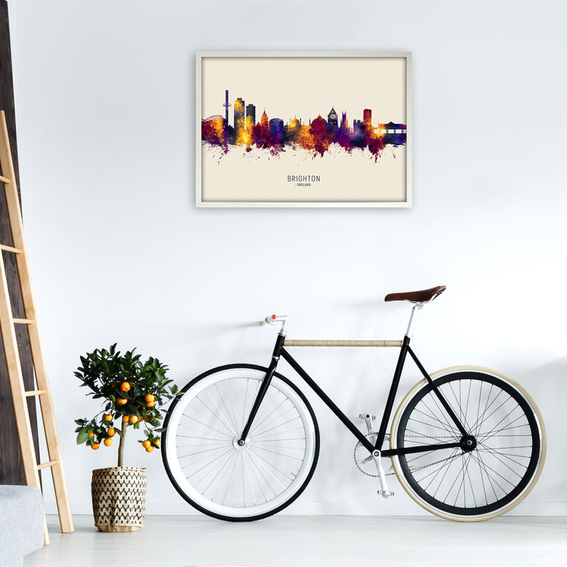 Brighton England Skyline Autumn City Name Art Print by Michael Tompsett A1 Oak Frame