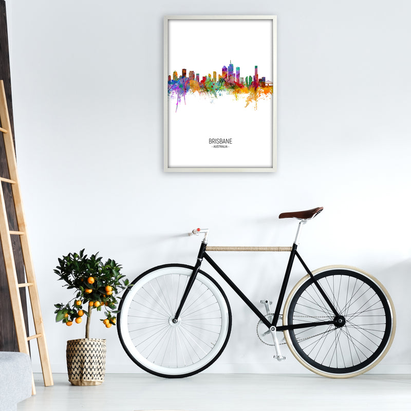 Brisbane Australia Skyline Portrait Art Print by Michael Tompsett A1 Oak Frame