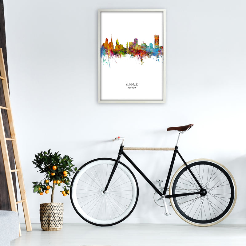 Buffalo New York Skyline Portrait Art Print by Michael Tompsett A1 Oak Frame