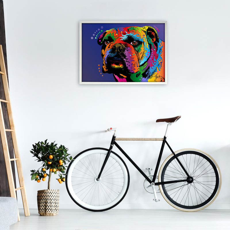 Bulldog Dog Blue Art Print by Michael Tompsett A1 Oak Frame