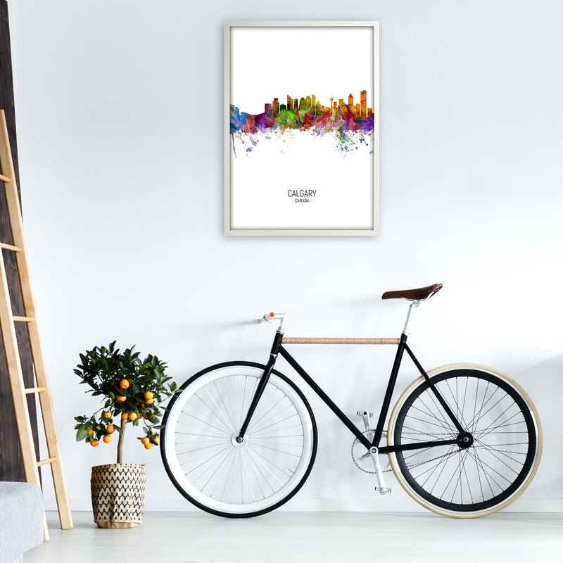 Calgary Canada Skyline Portrait Art Print by Michael Tompsett A1 Oak Frame