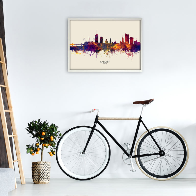 Cardiff Wales Skyline Autumn City Name Art Print by Michael Tompsett A1 Oak Frame