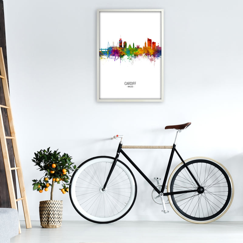 Cardiff Wales Skyline Portrait Art Print by Michael Tompsett A1 Oak Frame