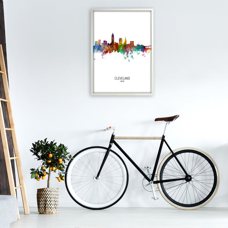 Cleveland Ohio Skyline Portrait Art Print by Michael Tompsett A1 Oak Frame