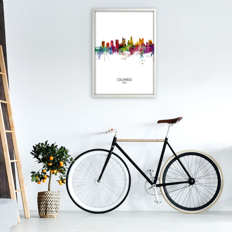 Columbus Ohio Skyline Portrait Art Print by Michael Tompsett A1 Oak Frame