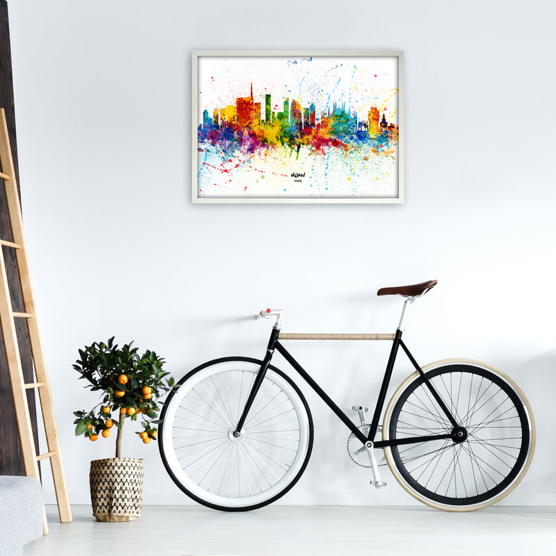 Milan Italy Skyline Splash Art Print by Michael Tompsett A1 Oak Frame