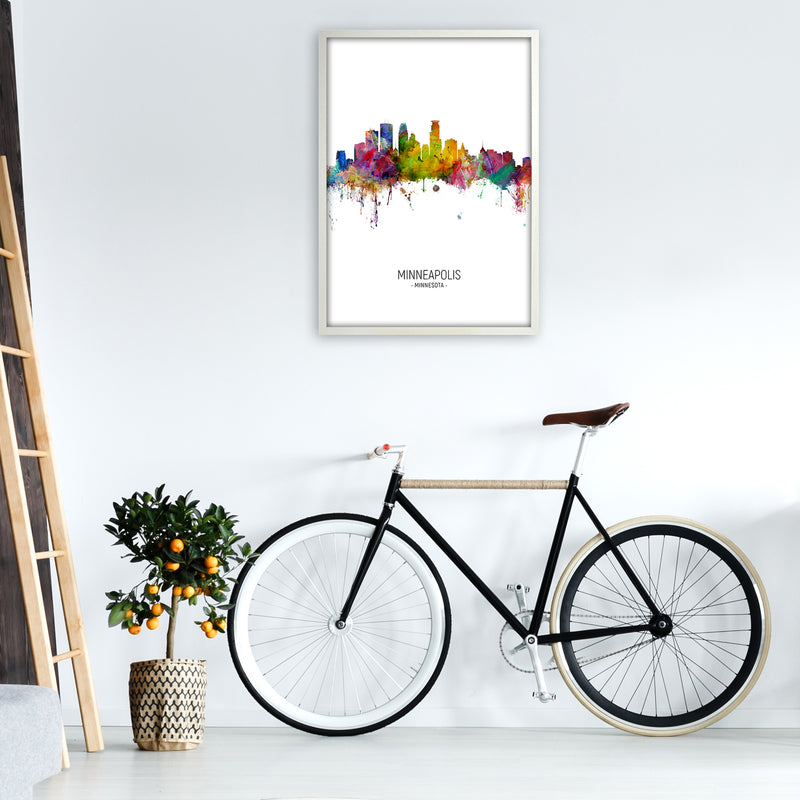 Minneapolis Minnesota Skyline Portrait Art Print by Michael Tompsett A1 Oak Frame