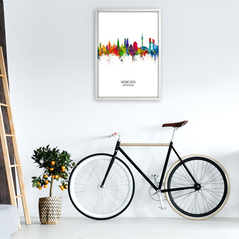 Munich Germany Skyline Portrait Art Print by Michael Tompsett A1 Oak Frame