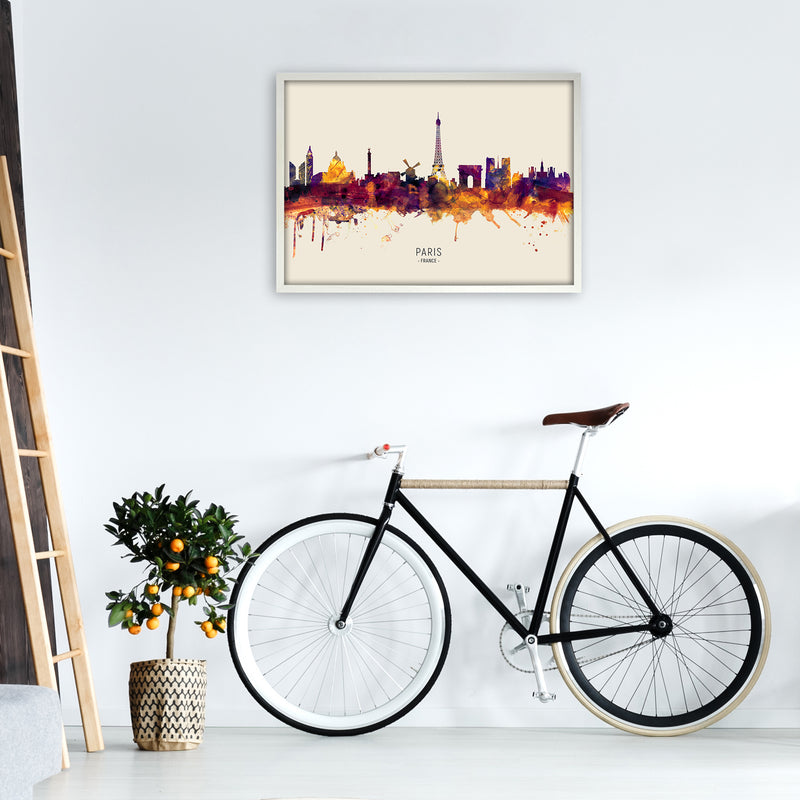 Paris France Skyline Autumn City Name Art Print by Michael Tompsett A1 Oak Frame