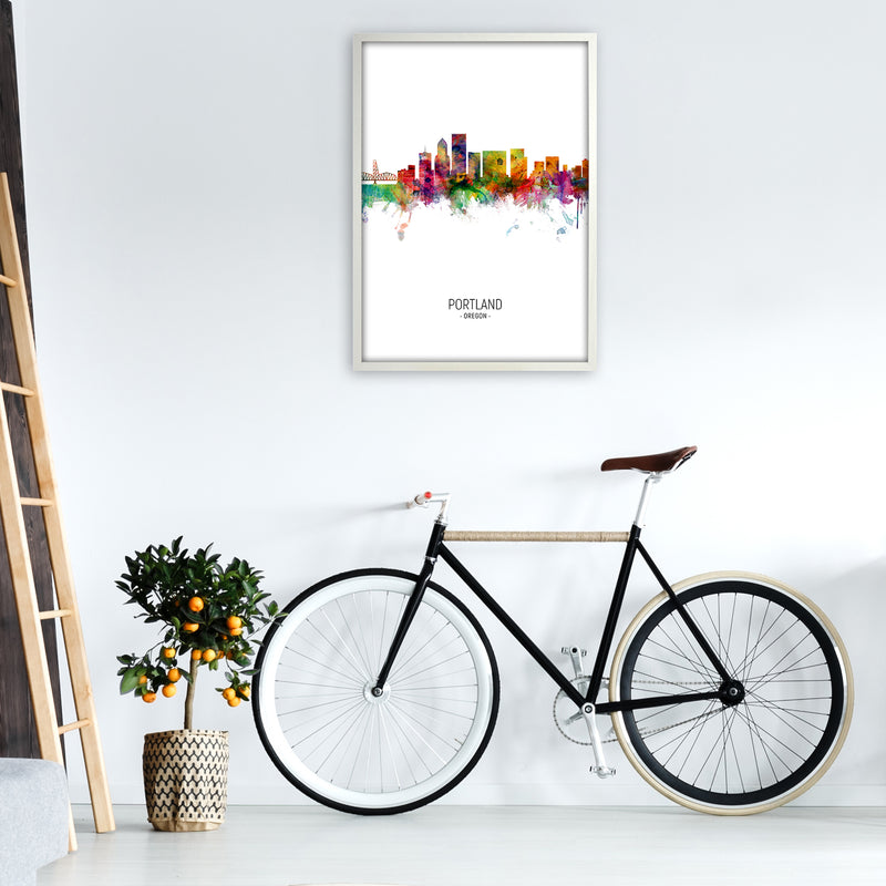 Portland Oregon Skyline Portrait Art Print by Michael Tompsett A1 Oak Frame