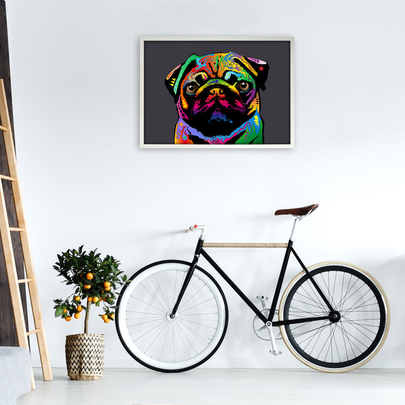 Pug Dog Charcoal Art Print by Michael Tompsett A1 Oak Frame