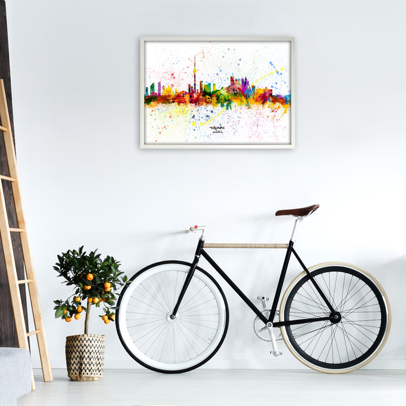 Toronto Canada Skyline Splash Art Print by Michael Tompsett A1 Oak Frame