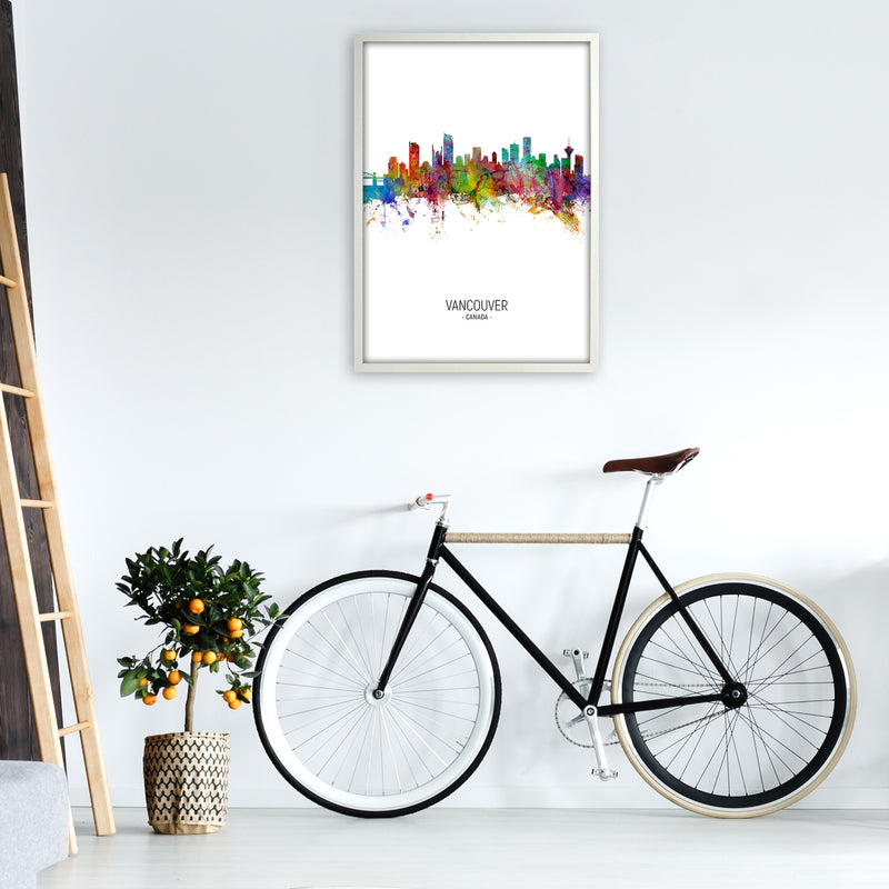 Vancouver Canada Skyline Portrait Art Print by Michael Tompsett A1 Oak Frame