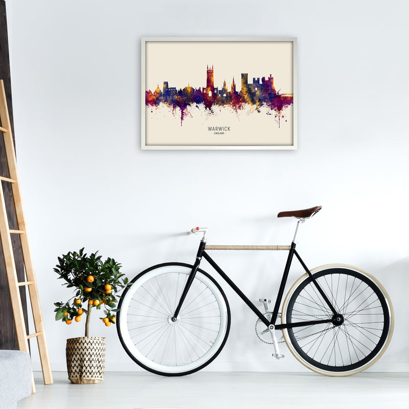 Warwick England Skyline Autumn City Name Art Print by Michael Tompsett A1 Oak Frame