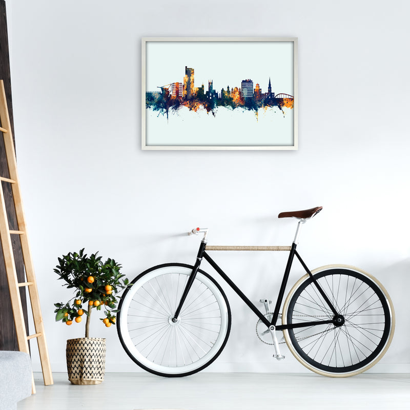 Wolverhampton England Skyline Blue Orange Art Print by Michael Tompsett A1 Oak Frame