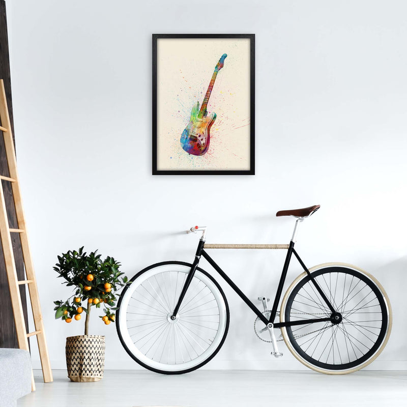 Electric Guitar Watercolour Multi-Colour  by Michael Tompsett A2 White Frame