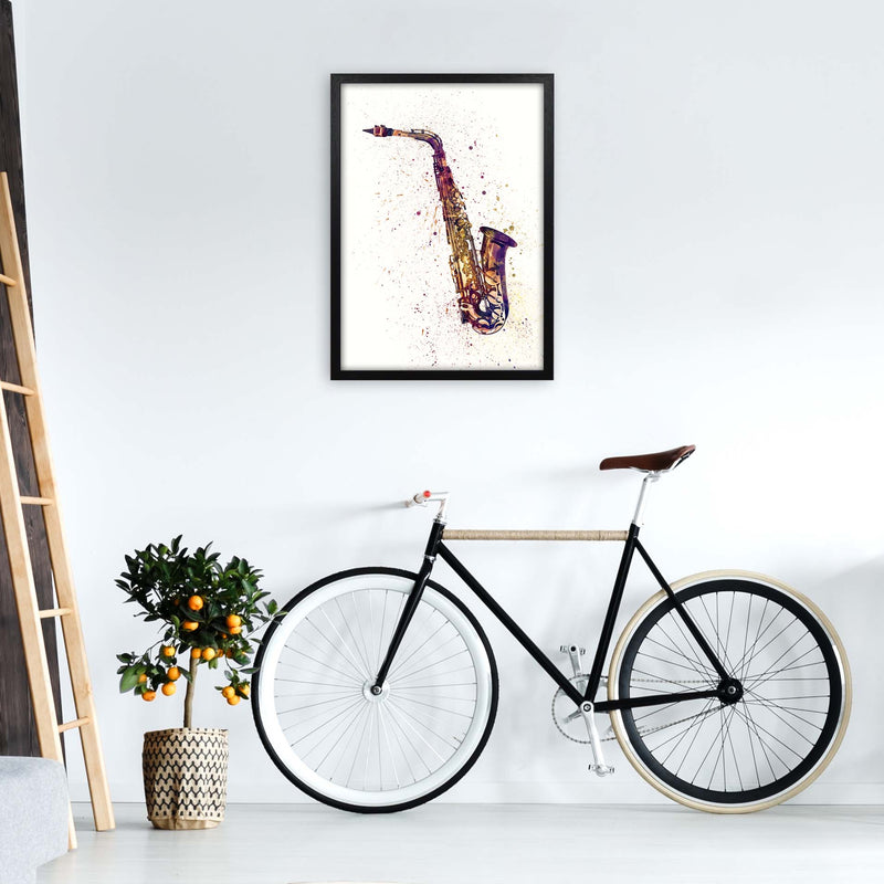 Saxophone Watercolour Print by Michael Tompsett A2 White Frame