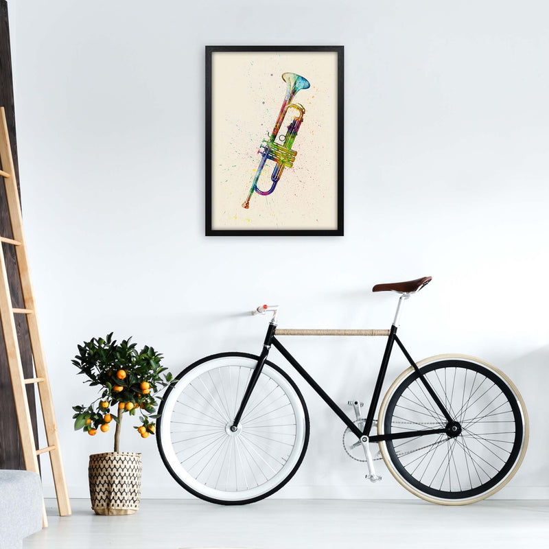 Trumpet Watercolour Multi-Colour Print by Michael Tompsett A2 White Frame