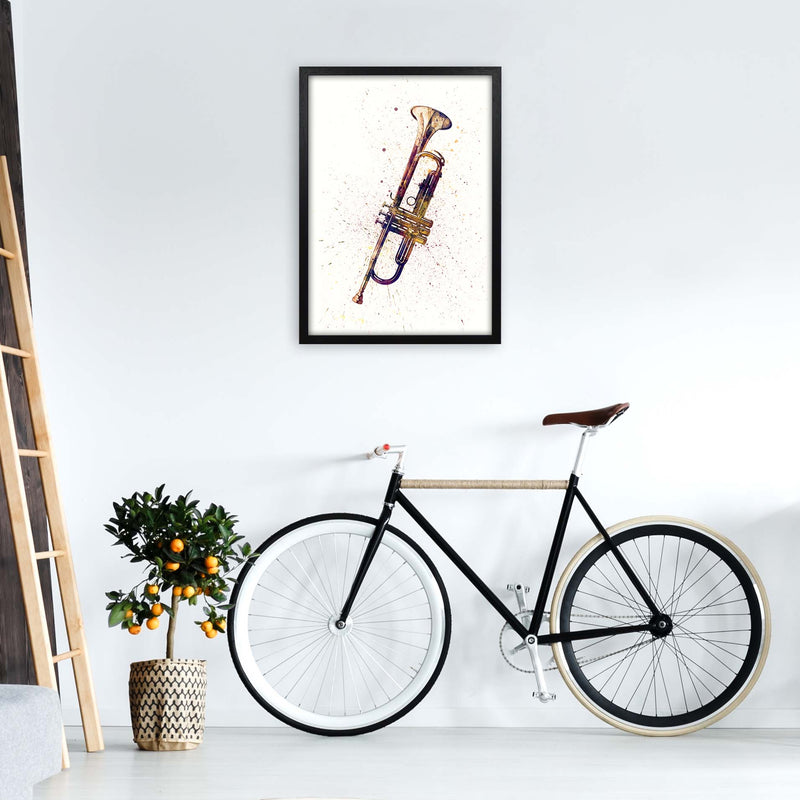 Trumpet Watercolour Music Art Print by Michael Tompsett A2 White Frame