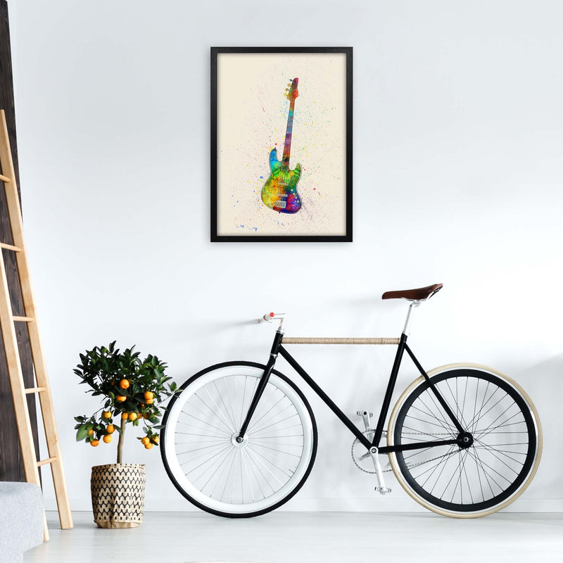 Electric Bass Guitar Watercolour Multi-Colour  by Michael Tompsett A2 White Frame