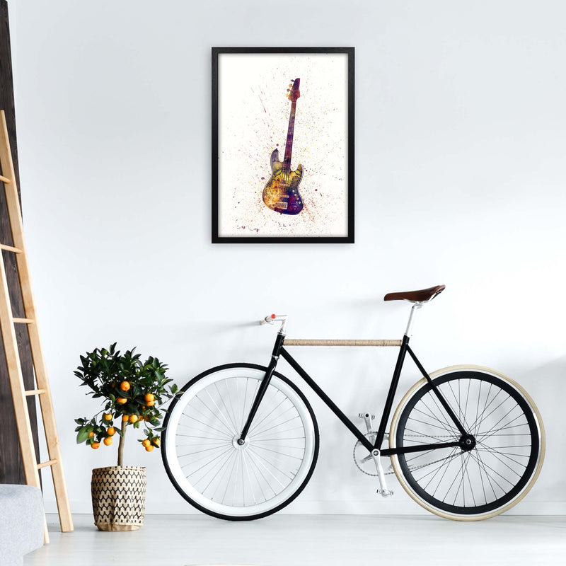 Electric Bass Guitar Watercolour  by Michael Tompsett A2 White Frame