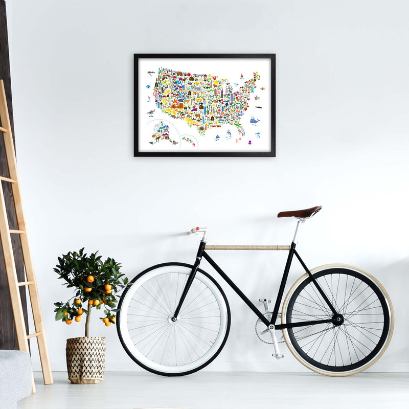 Animal Map of United States Nursery Print by Michael Tompsett A2 White Frame